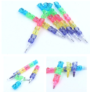 Detail of colorful panda stacking pencils showing detachable sections and lead point