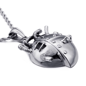 Mechanical heart pendant in punk style made of titanium steel with metallic silver finish