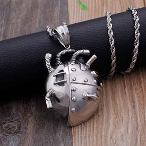 Mechanical heart pendant necklace in silver stainless steel with steampunk details