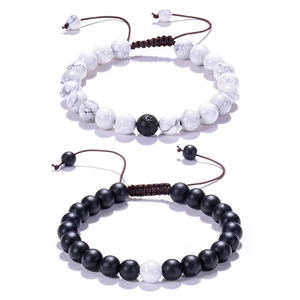 Natural Lava Stone White Turquoise Beaded Bracelet Adjustable Hand Woven Diffuser Healing Energy Jewelry For Men Women