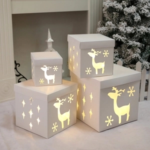 White Christmas hollow reindeer glowing gift boxes set for festive window decoration