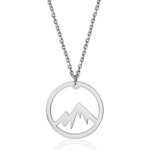 Collana in acciaio inossidabile argento con pendente circolare a forma di montagna