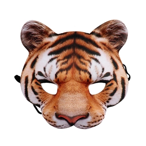 Realistic tiger face mask with high-definition orange fur texture and elastic strap