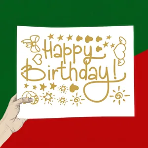 Golden Happy Birthday bobo balloon stickers with stars and hearts for party decor