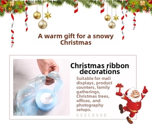 Hellblaues transparentes Weihnachtsschleifenband mit silberner Glitzerkante im Detail