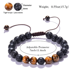 Bracciale di perline occhio di tigre e pietra lavica 8mm con chiusura regolabile