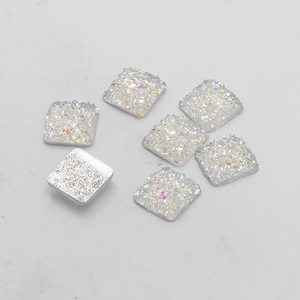 Set of 12mm square resin starry sky gems with white iridescent glitter for DIY jewelry