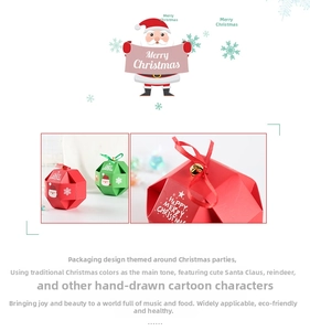 Detail of Christmas candy gift box with Santa Claus patterns and festive ribbons