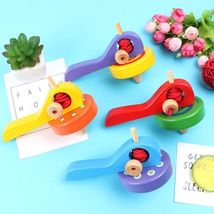 Traditional colorful wooden spinning tops with handles for children's educational play