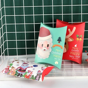 Christmas reindeer pillow-shaped candy gift boxes in red, green, and white colors