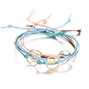 Set di 3 braccialetti bohémien in corda intrecciata con ciondoli a forma di montagna