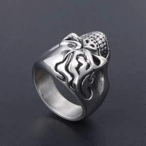 Gothic skull octopus tentacle embossed ring in polished stainless steel for men