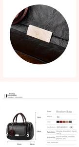 Detail of premium black PU leather texture and gold hardware on a Boston bag