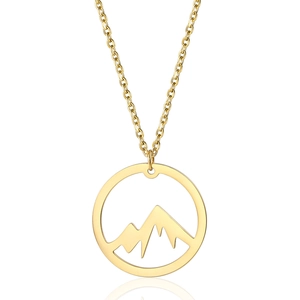 Collana Minimalista in Acciaio al Titanio Con Ciondolo Tondo a Montagna Innevata Per Donna Collane Geometriche Placcate Oro 18K