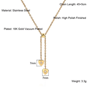 Detailed specs for 18K gold vacuum plated stainless steel lariat heart necklace
