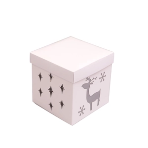 White hollow Christmas gift box with reindeer patterns for festive store window decor