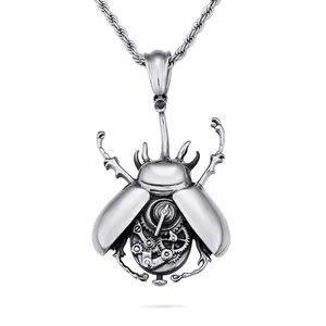 Steampunk Beetle Pendant 316L Stainless Steel Mechanical Gear Hollow Insect Jewelry Retro Punk Gothic For Men