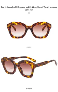 Macro detail of demi-tea cat-eye sunglasses with gradient brown lenses and chic frame