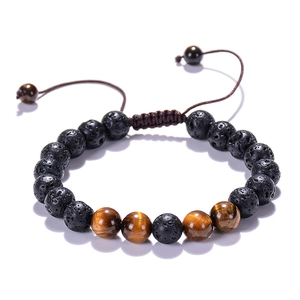Bracciale in Pietra Naturale Occhio di Tigre e Lavica con Cordino Intrecciato Regolabile Yoga Diffusore di Oli Essenziali Gioielli per Uomo Donna