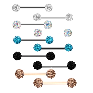 Surgical steel nipple rings with colorful cubic zirconia balls in multiple plating colors