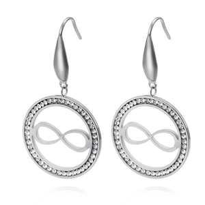 Boucles d'oreilles créoles en acier argenté avec symbole infini et cristaux brillants
