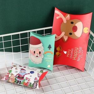 Christmas Gift Candy Boxes Cardboard Pillow Shape Reindeer Santa Claus Pattern Party Favor Packaging Holiday Treat Box
