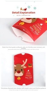 Close-up of red reindeer pillow candy box made from food-grade matte cardboard