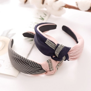 Knotted fabric headbands with rhinestones in navy pink and grey stripe styles