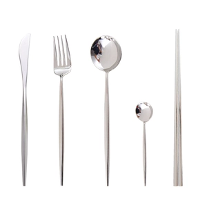 5-piece silver 304 stainless steel flatware set with knife fork spoons and chopsticks