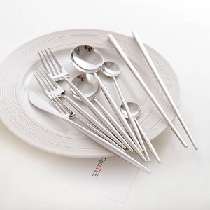 Portuguese Style Flatware 304 Stainless Steel Mirror Polished Silver Knife Fork Spoon Chopsticks Nordic Minimalist Tableware