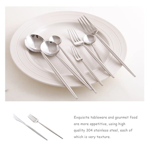 Exquisite 304 stainless steel tableware set with polished finish on a white plate
