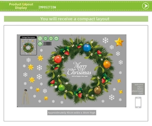 Detailed PVC Christmas wreath wall sticker with stars, snowflakes and Merry Christmas text