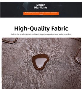 Waterproof and scratch-resistant brown lychee texture PU leather detail of men's backpack