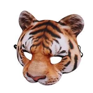 Realistic tiger pattern half face mask for Halloween party with black elastic straps