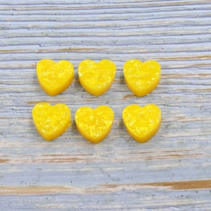 DIY yellow resin heart beads with glitter for jewelry making, pack of six pieces