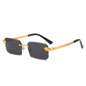 Rimless Rectangle Sunglasses Metal Panther Head Decoration UV400 Protection Fashion Luxury Eyewear For Women Men
