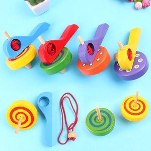 Wooden Pull String Spinning Top Toy With Handle Traditional Colorful Nostalgic Educational Classic Game For Kids