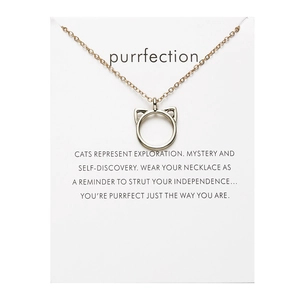 Cat ear alloy pendant necklace with Purrfection message card packaging gift set