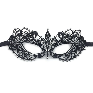 Elegant black lace masquerade mask with sparkling rhinestones for party and prom events