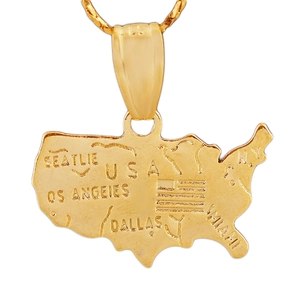 Polished 18K gold plated USA map pendant necklace with major city name engravings