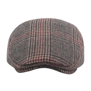 Classic plaid flat cap in wool blend featuring vintage brown check pattern for men and women
