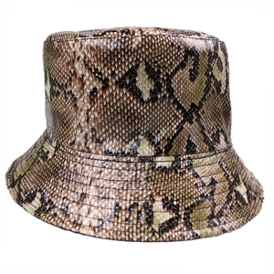Minimalist double-sided bucket hat featuring a realistic snakeskin pattern print