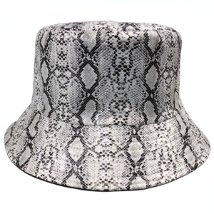 Faux Leather Snake Print Bucket Hat Reversible Foldable Streetwear Basin Cap Outdoor Sun Protection