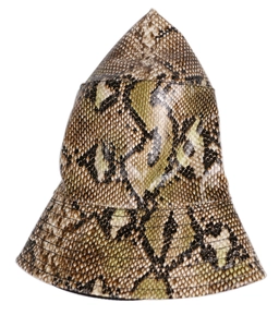 Detailed view of the python snakeskin pattern and textured PU leather bucket hat surface