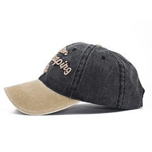 Vintage washed cotton baseball cap with 3D embroidery and contrast brim design