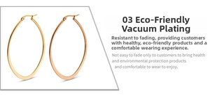 Detailed view of large oval hoop earrings in polished gold and rose gold finishes