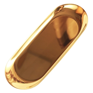 Minimalist gold oval stainless steel tray with polished mirror finish for jewelry storage