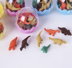 Cartoon dinosaur egg erasers set with colorful mini dinosaur models for school students