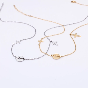 Minimalist titanium steel cross necklace set in gold and silver with round hollow pendants