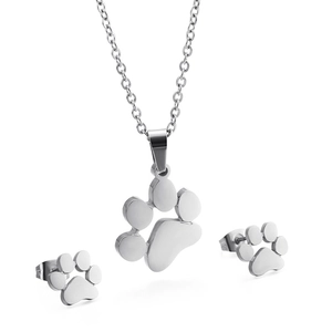 Set gioielli minimalista in acciaio inossidabile argento con carini motivi di zampa